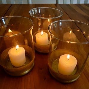 Set of 3 fluted glass candle holders